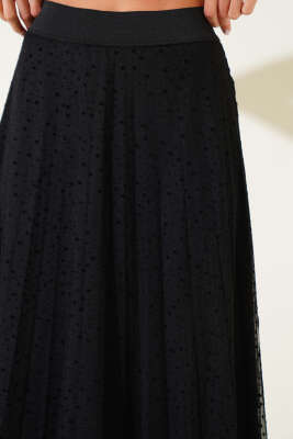 Puantiyeli Tül Midi Etek Siyah - Thumbnail