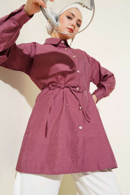 Pazarium - Minik Taş Süslemeli Gömlek Magenta