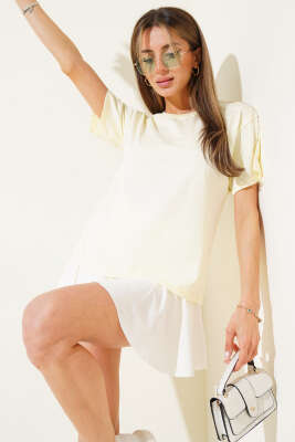 Pazarium - Ribanalı Bisiklet Yaka Düz T-shirt Sarı