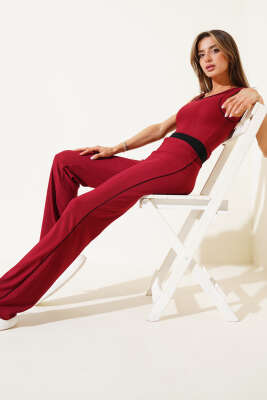 Pazarium - Biye Detaylı Crop Kaşkorse İkili Takım Bordo