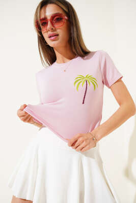 Pazarium - Palmiye Baskılı Crop Pudra