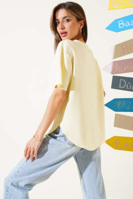 Oval Kesim T-shirt Sarı - Thumbnail