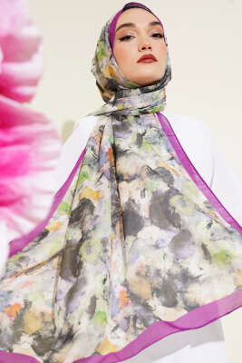 Pazarium - Brush Desen Lina Şal Menekşe