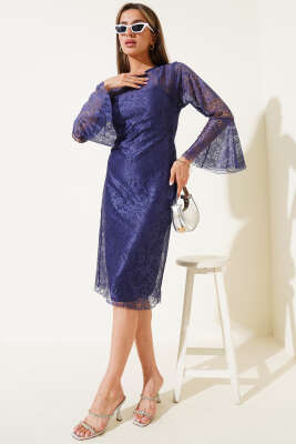 Astarlı Tül Elbise Lacivert - Thumbnail