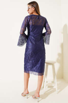 Astarlı Tül Elbise Lacivert - Thumbnail