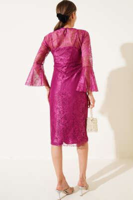 Astarlı Tül Elbise Mürdüm - Thumbnail