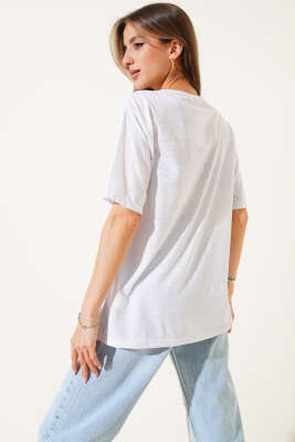 Oysteas Please Baskılı T-Shirt Beyaz - Thumbnail