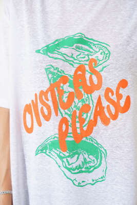 Oysteas Please Baskılı T-Shirt Beyaz - Thumbnail