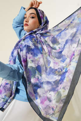 Pazarium - Brush Desen Lina Şal Leylak