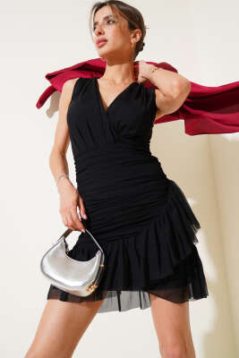 Sıfır Kol Tül Elbise Siyah - Thumbnail