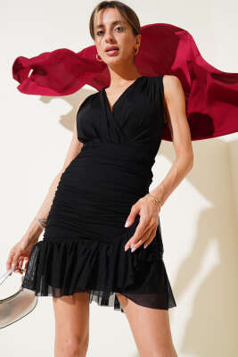 Sıfır Kol Tül Elbise Siyah - Thumbnail