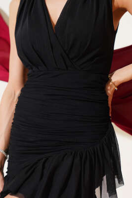 Sıfır Kol Tül Elbise Siyah - Thumbnail