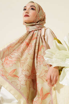 Pazarium - Antik Çiçekli Soft Şal Yağ Yeşili