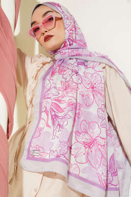 Pazarium - Antik Çiçekli Soft Şal Lila