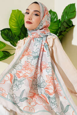 Pazarium - Antik Çiçekli Soft Şal Bej