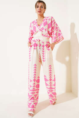 Pazarium - Beli Gipeli Crop İkili Takım Pembe