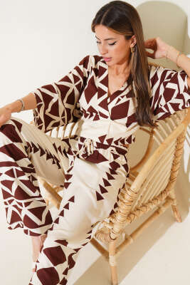 Pazarium - Beli Gipeli Crop İkili Takım Kahve