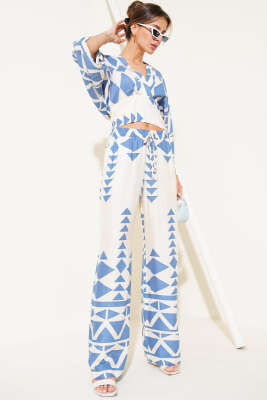 Pazarium - Beli Gipeli Crop İkili Takım İndigo