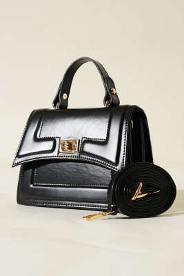 Pazarium - Kilit Detaylı Kenar Dikişli Çanta Siyah