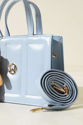 Ayıcıklı Dikişli Kare Çanta Bebe Mavi - Thumbnail