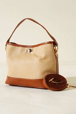 Hasır Görünümlü Çanta Taba - Thumbnail