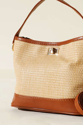 Hasır Görünümlü Çanta Taba - Thumbnail