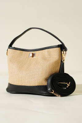 Hasır Görünümlü Çanta Siyah - Thumbnail