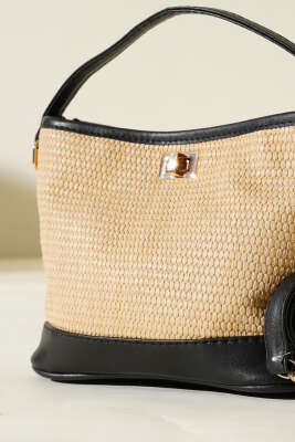 Hasır Görünümlü Çanta Siyah - Thumbnail