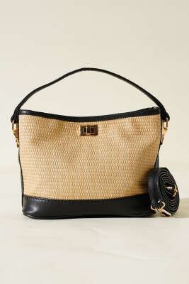 Hasır Görünümlü Çanta Siyah - Thumbnail