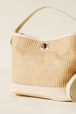 Hasır Görünümlü Çanta Krem - Thumbnail