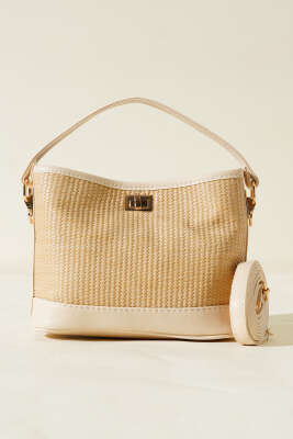 Hasır Görünümlü Çanta Krem - Thumbnail