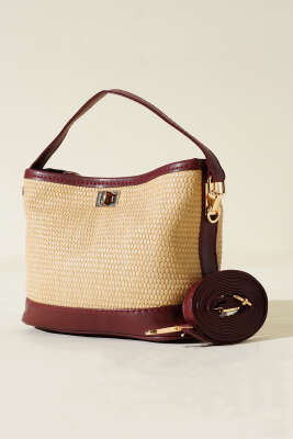 Pazarium - Hasır Görünümlü Çanta Bordo