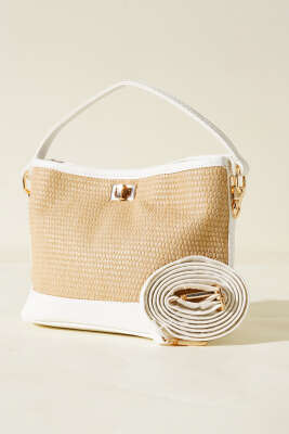 Hasır Görünümlü Çanta Beyaz - Thumbnail