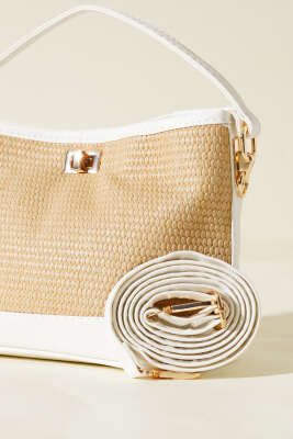 Hasır Görünümlü Çanta Beyaz - Thumbnail