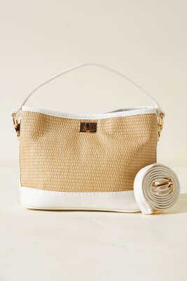 Hasır Görünümlü Çanta Beyaz - Thumbnail