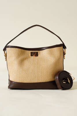 Hasır Görünümlü Çanta Acı Kahve - Thumbnail