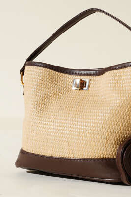Hasır Görünümlü Çanta Acı Kahve - Thumbnail
