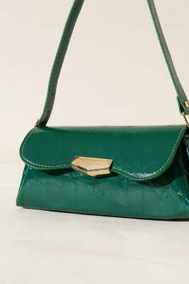 Mıknatıs Kapaklı Rugan Çanta Zümrüt - Thumbnail