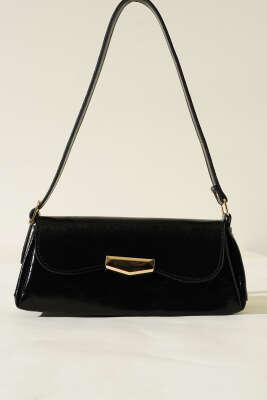 Mıknatıs Kapaklı Rugan Çanta Siyah - Thumbnail