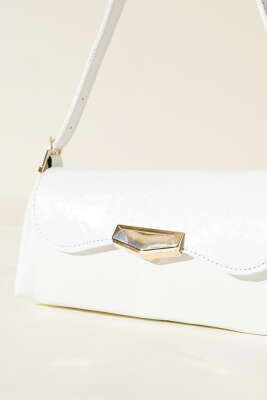 Mıknatıs Kapaklı Rugan Çanta Beyaz - Thumbnail