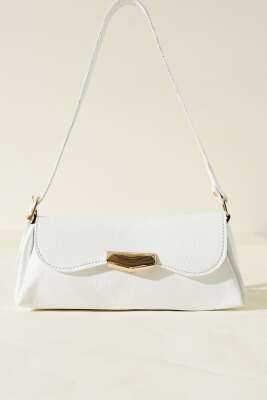 Mıknatıs Kapaklı Rugan Çanta Beyaz - Thumbnail