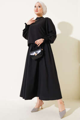 Pazarium - Bilek Gipeli Etekli İkili Takım Siyah