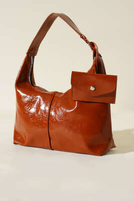 Pazarium - Bozuk Para Cüzdanlı Rugan Çanta Taba