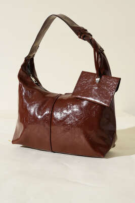 Pazarium - Bozuk Para Cüzdanlı Rugan Çanta Kahve