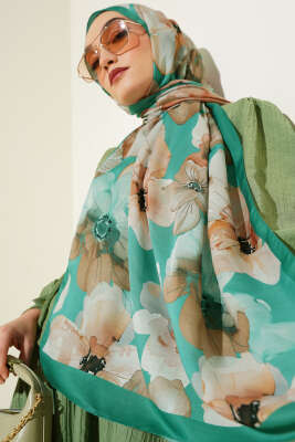 Menekşe Desen Şal Zümrüt - Thumbnail