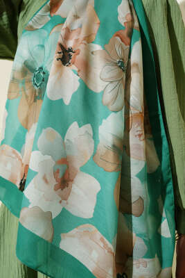 Menekşe Desen Şal Zümrüt - Thumbnail