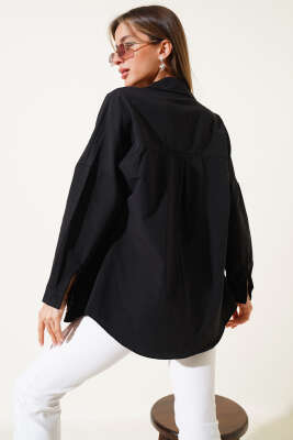 Oversize Kalıp Basic Gömlek Siyah - Thumbnail