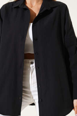 Oversize Kalıp Basic Gömlek Siyah - Thumbnail