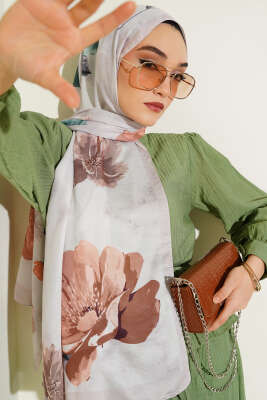 Pazarium - Retro Çiçek Desenli Şal Bej