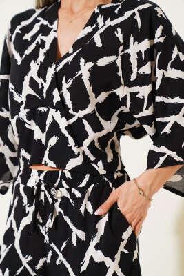 Sırt İp Detaylı Crop İkili Takım Siyah - Thumbnail